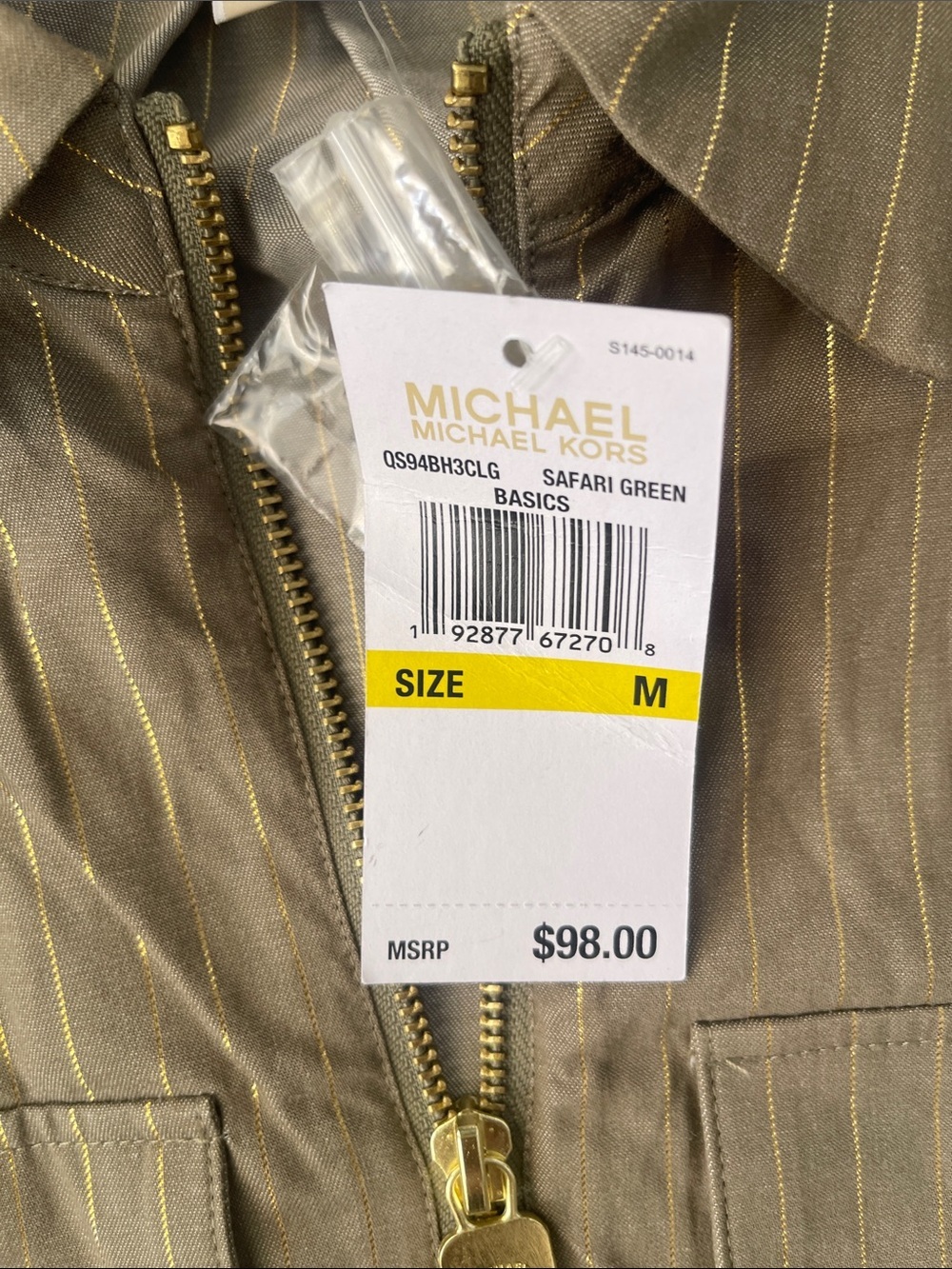 Michael Kors Safari green Top with Gold Pinstripes - Picture 12 of 14